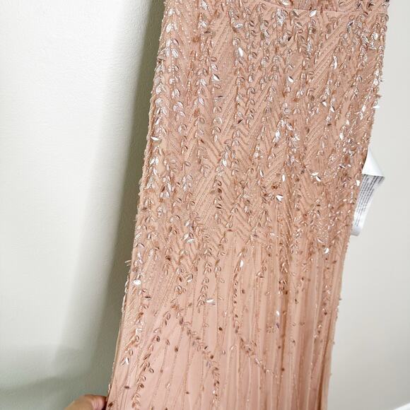 Mac Duggal 35109 Surplice Bodice Embellished Gown Flutter Sleeve Nude Size 8 - Picture 8 of 11